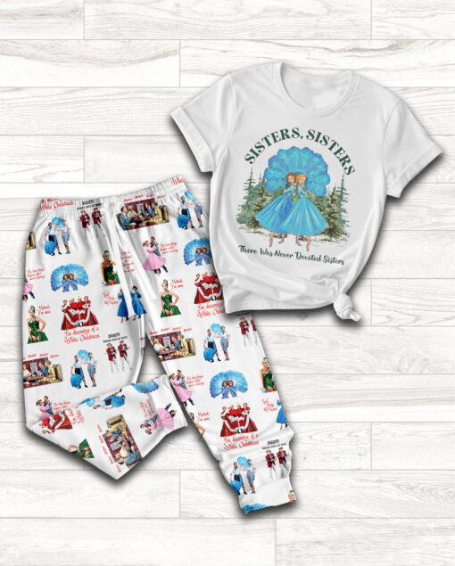 White Christmas Sisters Casual Pajama Set For Women