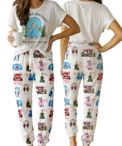 White Christmas Sisters Casual Pajama Set For Women