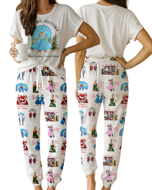 White Christmas Sisters Casual Pajama Set For Women