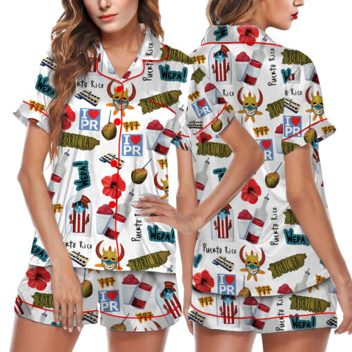 Puerto Rico Travel Satin Pajama Set For Women