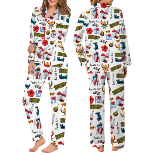 Puerto Rico Travel Satin Pajama Set For Women