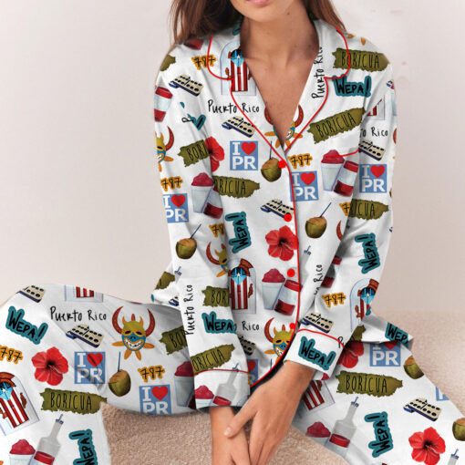 Puerto Rico Travel Satin Pajama Set For Women