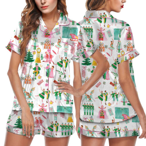 Lovely Nutcracker Christmas Silky Satin Pajama Set For Women