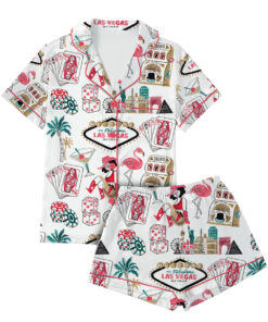 Women’s Las Vegas Watercolor Gambling Casino Nevada City Satin Pajamas Set