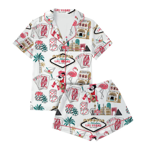 Women’s Las Vegas Watercolor Gambling Casino Nevada City Satin Pajamas Set