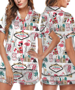 Women’s Las Vegas Watercolor Gambling Casino Nevada City Satin Pajamas Set