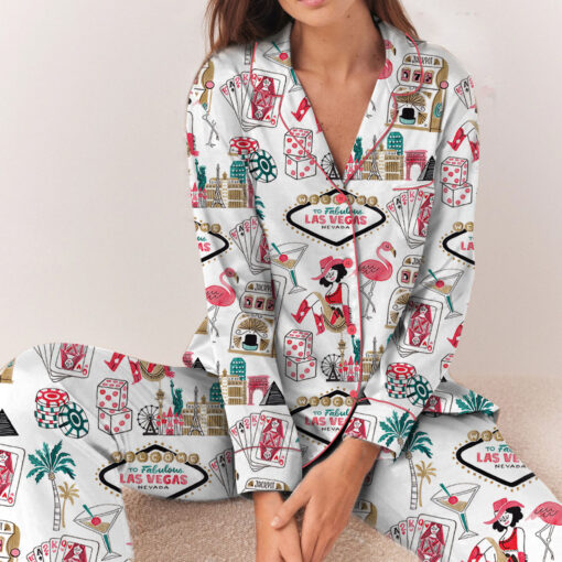 Women’s Las Vegas Watercolor Gambling Casino Nevada City Satin Pajamas Set