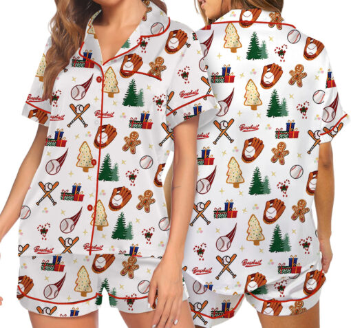 Baseball Christmas Satin Pajama Set For Women