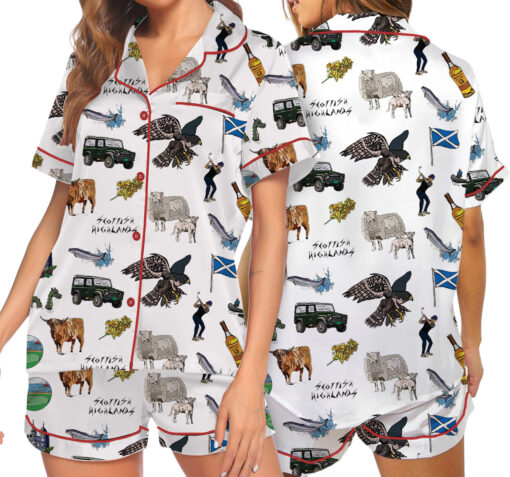 Scottish Highlands Travel Satin Pajama Set For Women