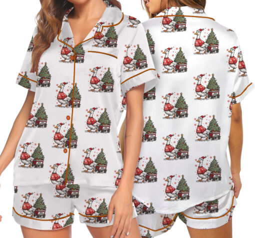 Duck Christmas Satin Pajamas Set For Women