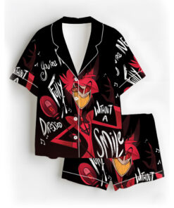 Women’s Hazbin Hotel Alastor Satin Pajamas Set For Women, Black Color, US Size S-5XL